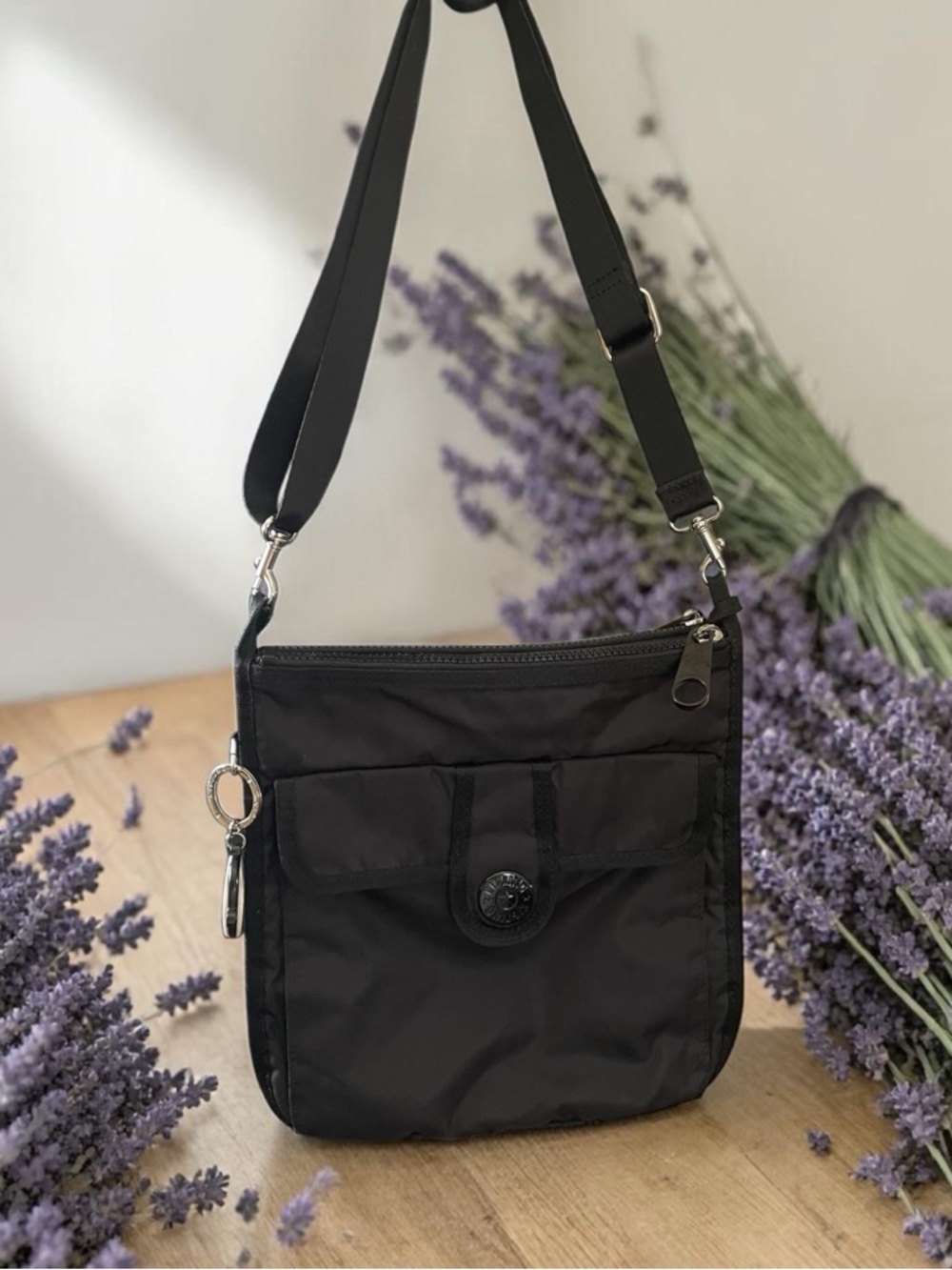 Kipling Black Nylon Crossbody Bag with Silver Hardware